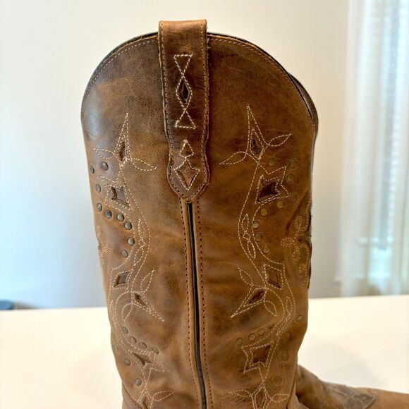 Laredo Western Women's Brown Leather Cross Point Snip Boots 52033‎ US Size 9 - Picture 4 of 12